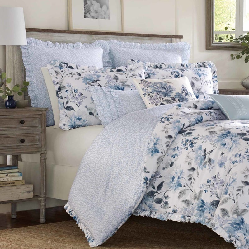 Laura Ashley Home - Twin Duvet Cover Set, Reversible Cotton Bedding with Matching Sham, Lightweight Home Decor for All Seasons (Chloe Blue, Twin) - Image 2